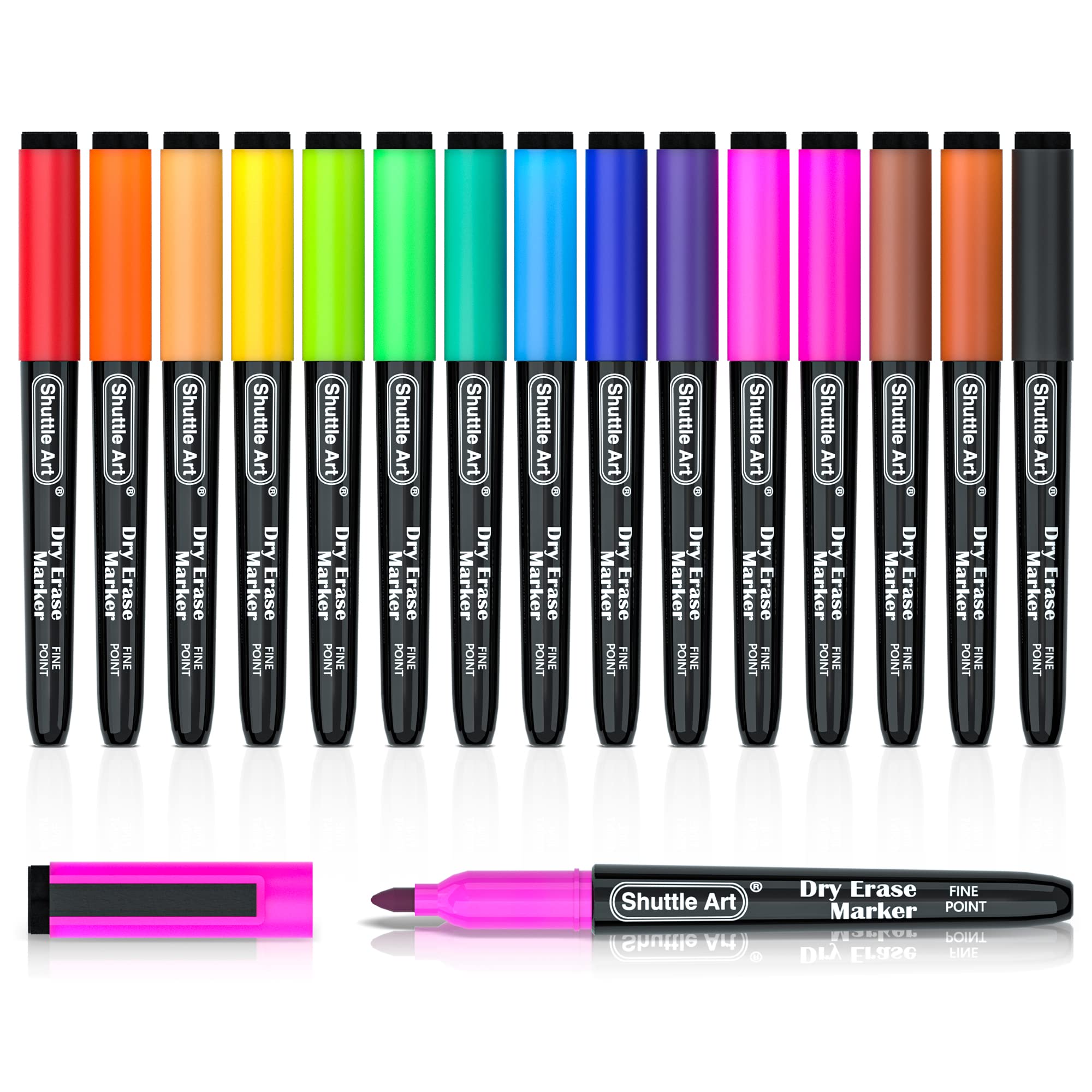 Shuttle Art Dry Erase Markers, 15 Colors Magnetic Whiteboard Markers, Fine Point