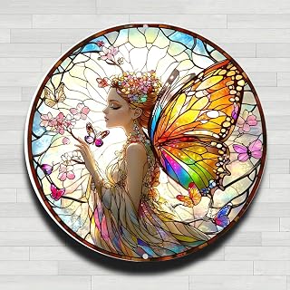 Butterfly Fairy Vintage Rustic Aluminum Metal Round Wall Sign 8 Inch Gifts Indoor Outdoor Decor for Home Office Coffee Shop Patio