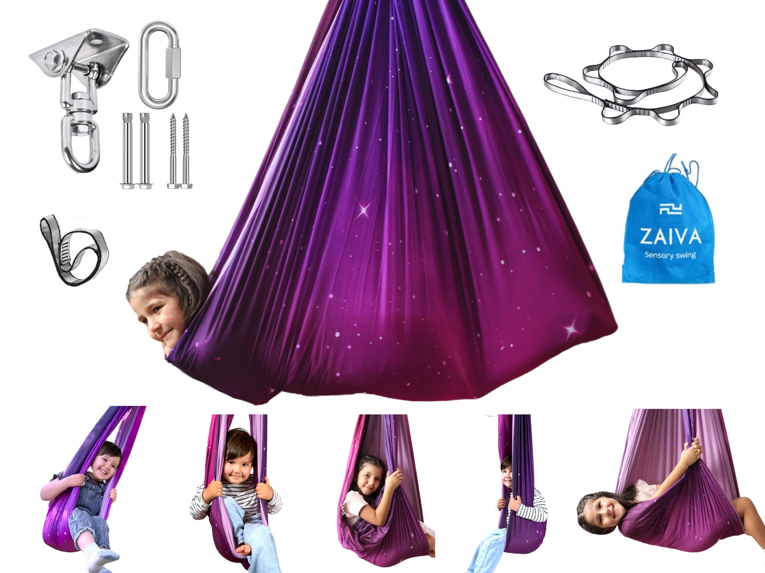 Sensory Swing for Kids Indoor Outdoor - (Hardware Included) 360° Rotating Dual L
