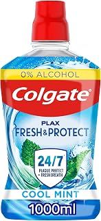 Colgate Plax Cool Mint Mouthwash, 1L | Alcohol-Free* Vegan Mouthwash with 24/7 Plaque Protection** and Long-Lasting Freshness