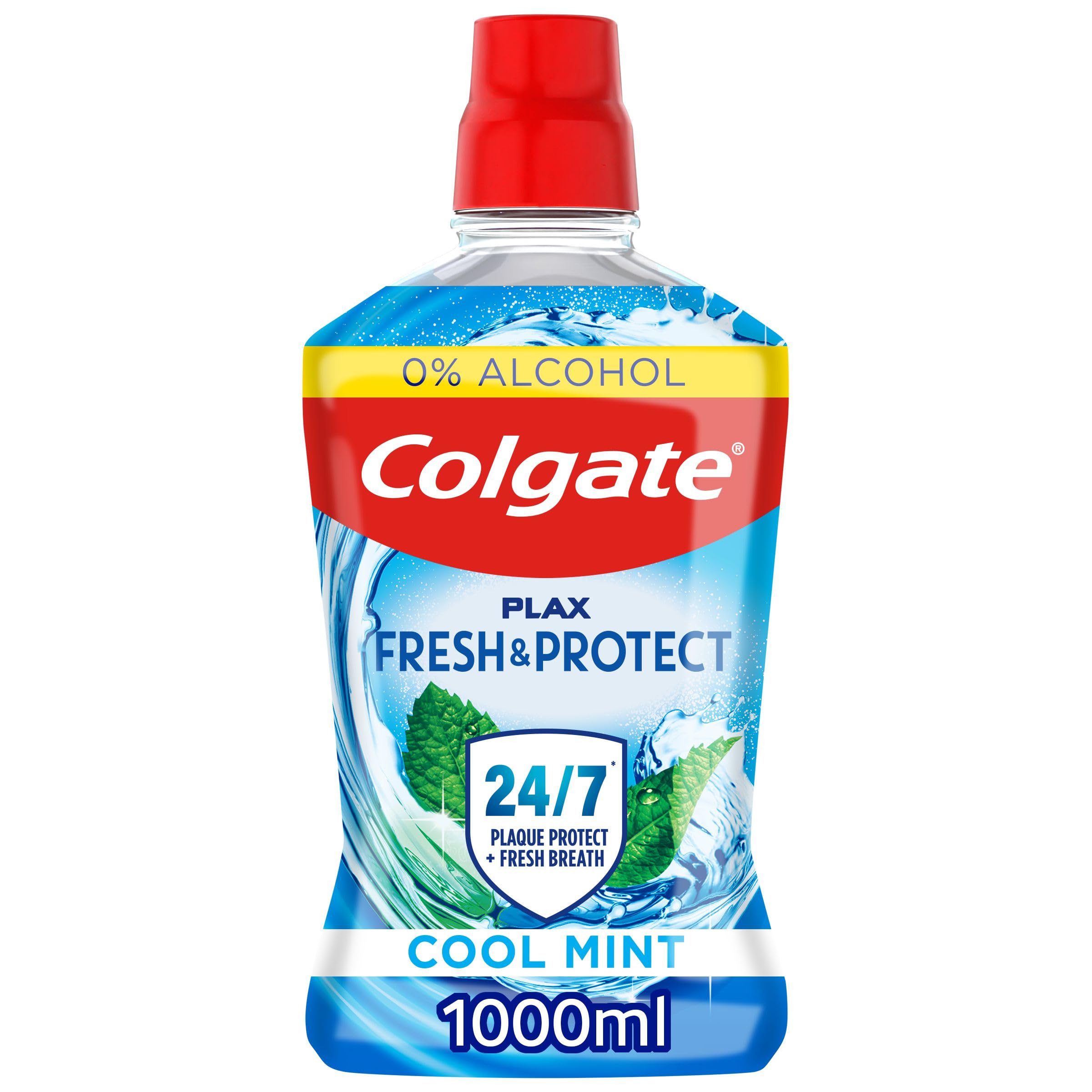 Colgate Plax Cool Mint Mouthwash, 1L | Alcohol-Free* Vegan Mouthwash with 24/7 P