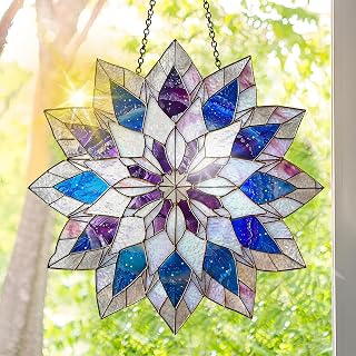 Colorful Acrylic Suncatcher, Flower Hanging Window Decor with Stained Glass Printed Design, Rainbow Creator Suncatcher, Wall Art, Christmas Ornaments for Indoor Use and