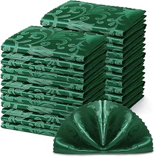 Horbaunal Pack of 24 Damask Cloth Napkins 43 x 43 cm, Set of 24 Square Satin Napkins for Wedding Party Banquet (Forest Green)