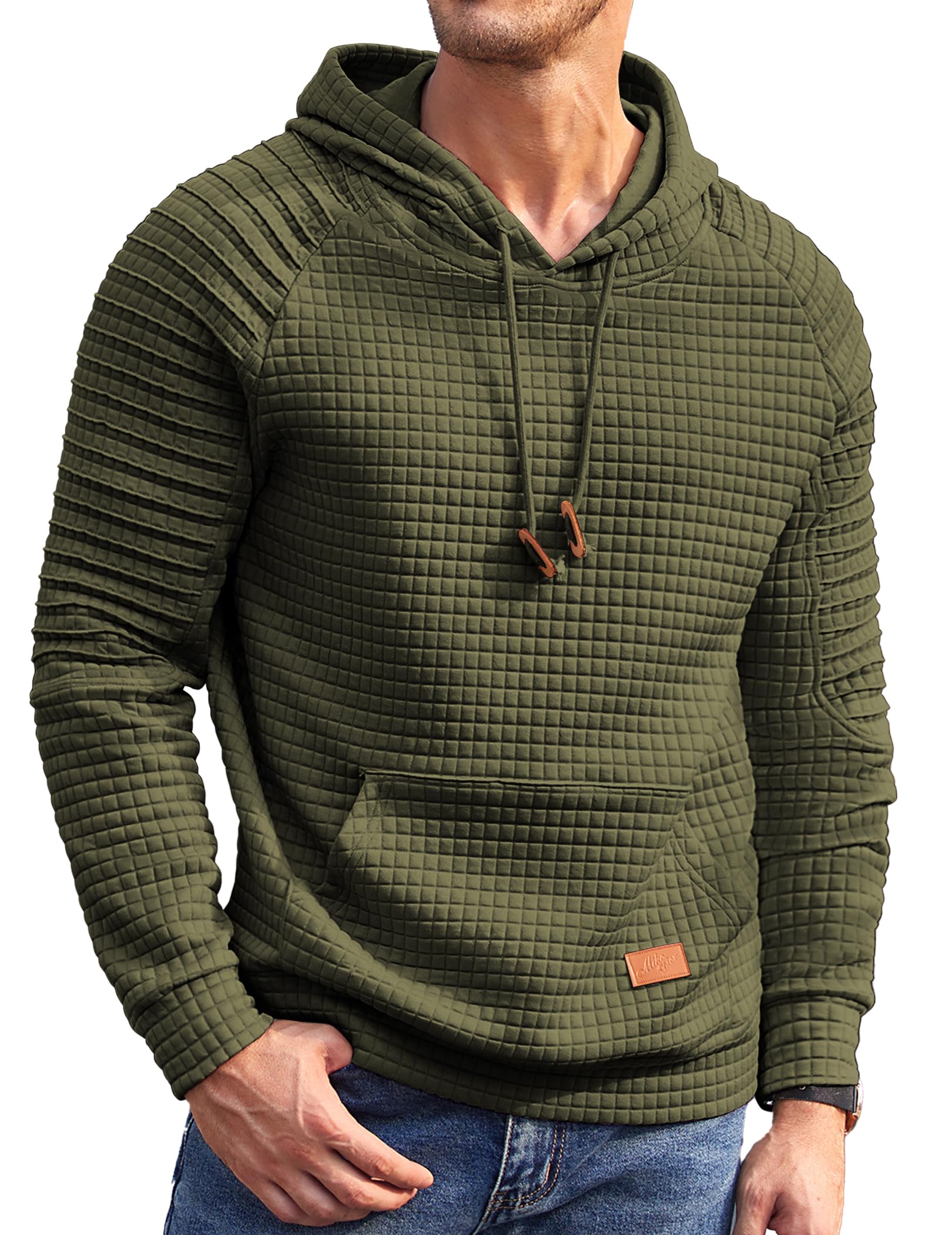 COOFANDY Mens Hoodies Pullover Casaul Long Sleeve Drawstring Waffle Knit Hooded 