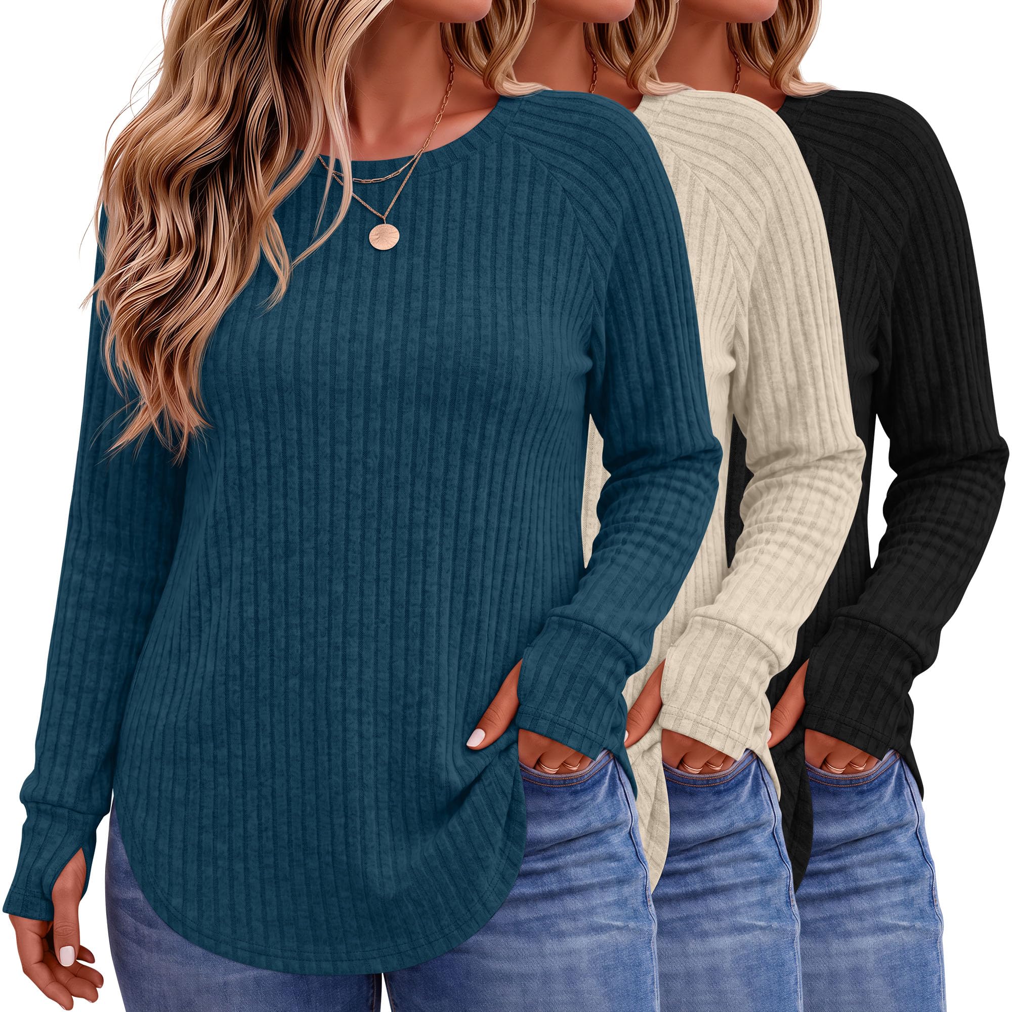 Riyiper 3 Pack Women's Plus Size Sweaters Long Sleeve Tunics