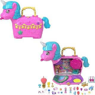 ​Polly Pocket Birthday Celebration Unicorn Partyland Playset | Micro Doll & Playset Compact, 25+ Surprised Accessories, Pinata & Party Theme, HYD96
