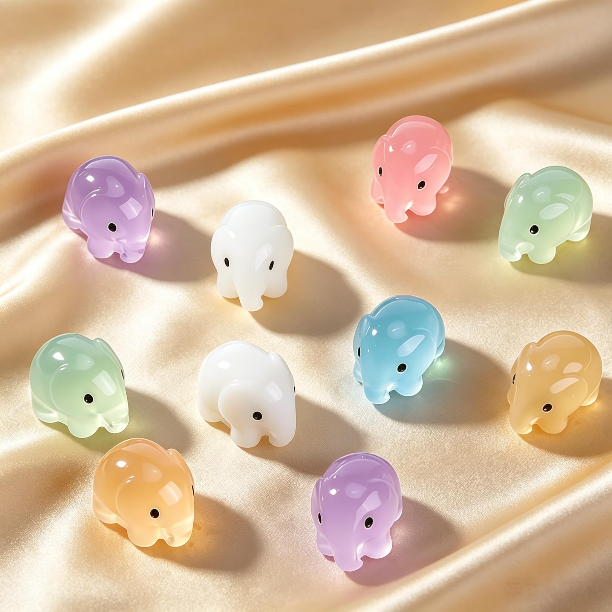 Mini Luminous Elephant Figurines Set, 10 Pcs Random Color Shiny Resin Elephant O