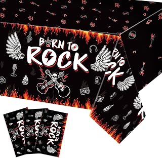 Tiamon 3 Pcs Rock and Roll Tablecloths Born to Rock Table Covers