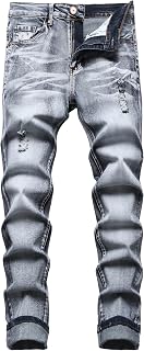 JUNBAOSS Men's Slim Fit Stretch Jeans Ripped Skinny Jeans for Men Distressed Straight Leg Fashion Comfortable Flex Waist Pants