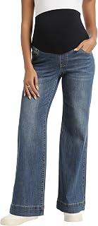 Foucome Jeans premaman da donna, gamba larga, alla moda, comodi, elasticizzati, gamba dritta, pantaloni in denim per gravidanza