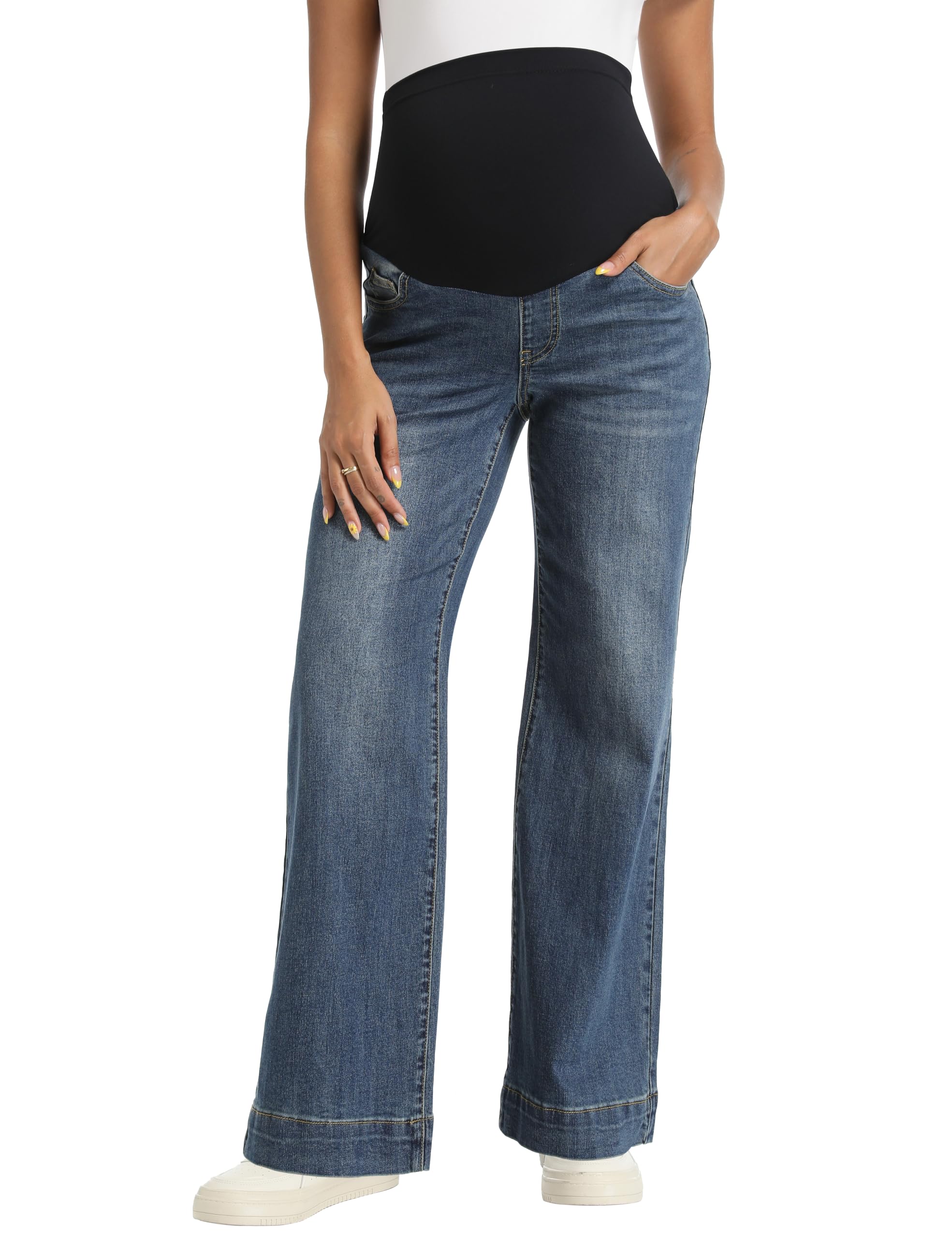 Foucome Jeans premaman da donna, gamba larga, alla moda, comodi, elasticizzati, 