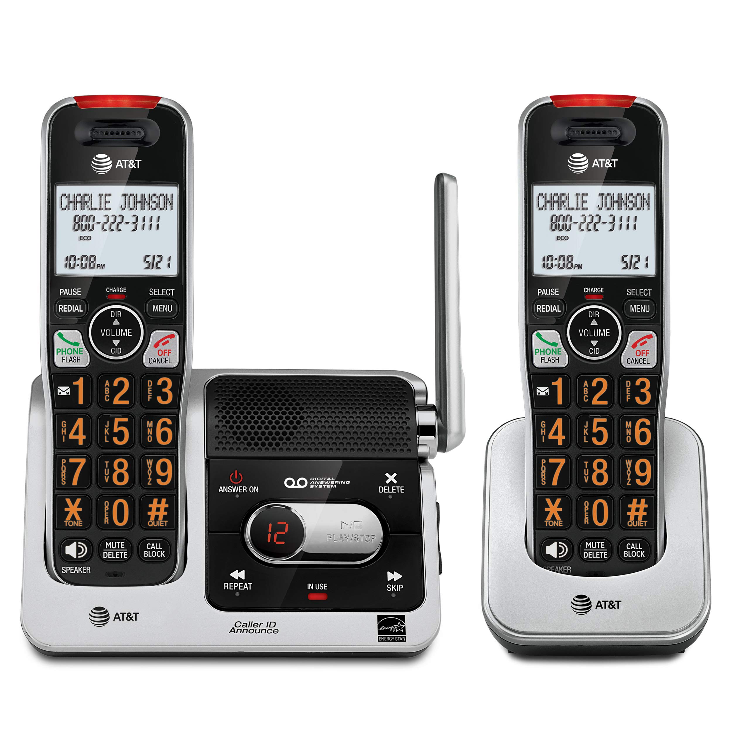 AT&T BL102-2 DECT 6.0 2-Handset Cordless Phone for Home with Answering Machine, 