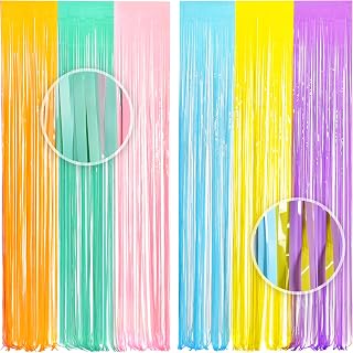 2PCS Rainbow Foil Fringe Curtain Party Streamers Decorations - BRAVESHINE 3.2x8.2ft Colourful Tinsel Curtains Photo Booth Backdrop Props For Birthday Easter Pastel Rainbow Fairy Party Supplies
