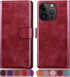 SUANPOT Design for iPhone 15 Pro 6.1" Kickstand Protective Wallet case with RFID Credit Card Holder,Flip Folio Book PU Leather Shockproof Cover Women Men for Apple 15Pro Phone case Red