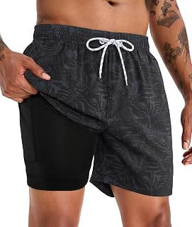 APTRO Men's Swimming Trunks Short Quick-Drying 2 in 1 Swimming Shorts