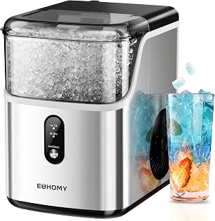EUHOMY Nugget Ice Maker Countertop, Ready in 7 Mins, 34Lbs/24H Pebble Ice Maker Machine, Self-Cleaning Countertop Sonic Ice Makers with Ice Scoop&amp;Basket, Pellet Ice Maker for Home, Stainless Steel