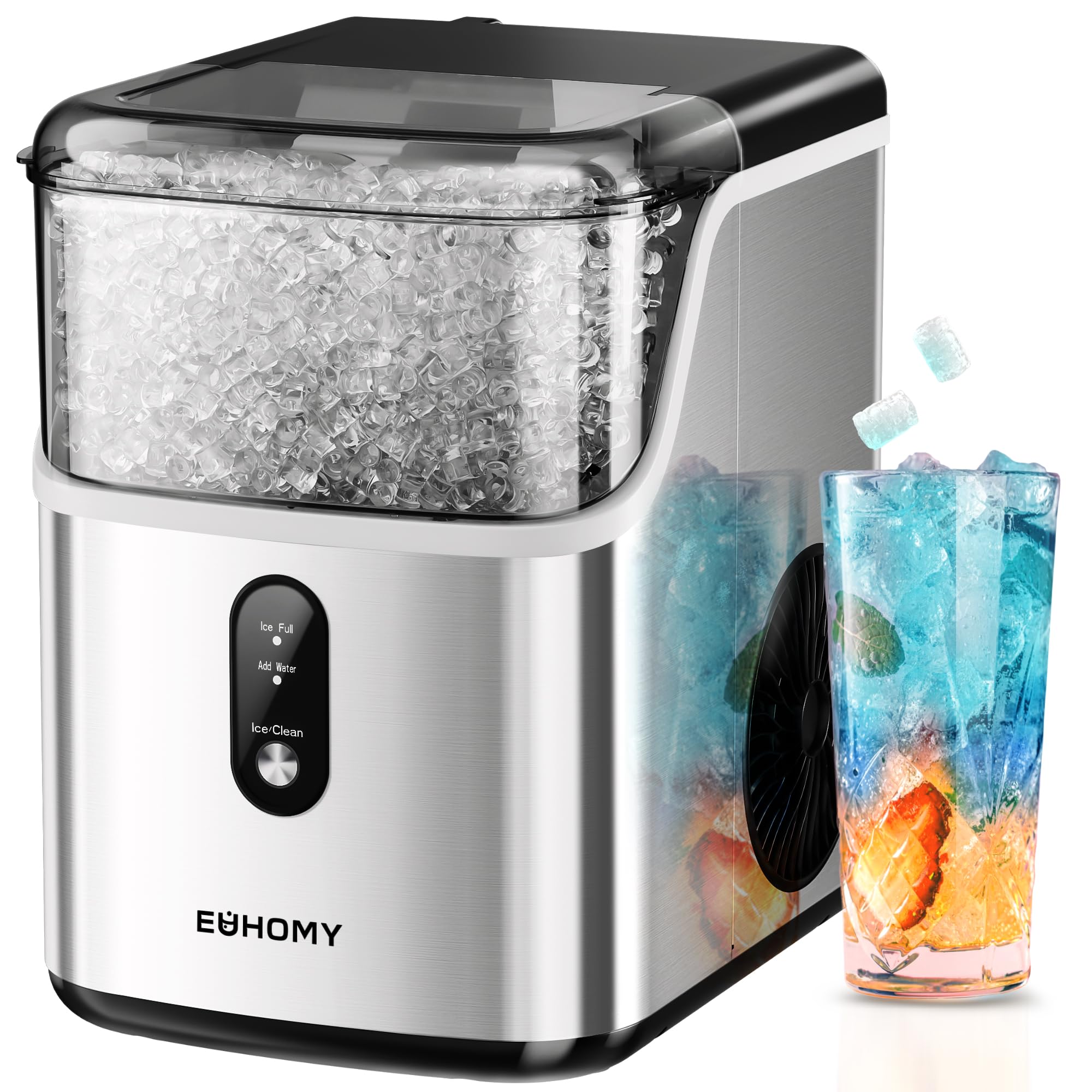 EUHOMY Nugget Ice Maker Countertop, Ready in 7 Mins, 34Lbs/24H Pebble Ice Maker 
