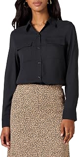 Amazon Essentials Women's Relaxed Fit Long Sleeve Pocket Georgette Textile Shirt