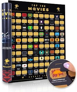 Atlas & Green Top 100 Movies Scratch Off Poster, A2 Movie Wall Decor Gift | Ultimate Movie Watch Tracker & Aesthetic Wall Decor Display for Classic Films & Movie Nights Gift Tube with Accessories