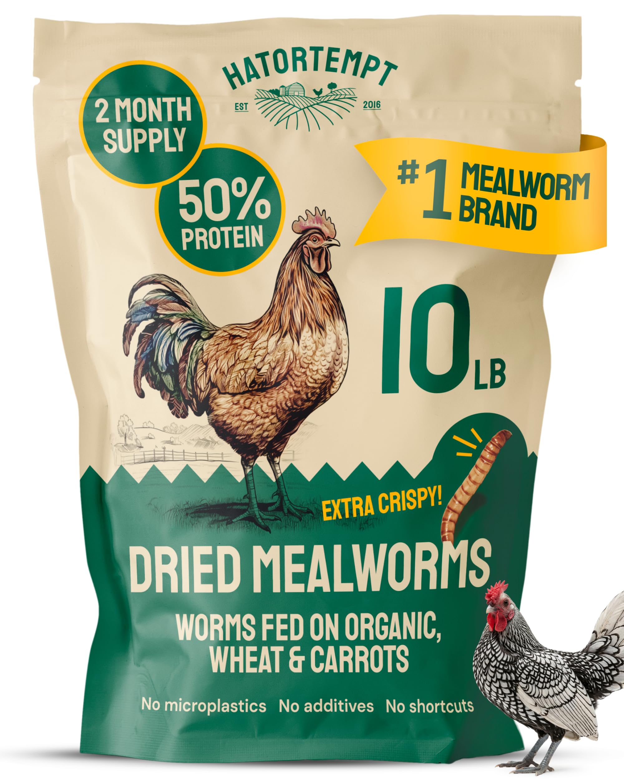 Hatortempt 10lb Dried Mealworms for Chickens & Wild Birds, Chicken Feed | Non-GM