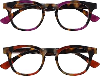 OPULIZE AVA Reading glasses for Women Men,Scratch Resistant Round frame with Spring Hinges, Brown Tort Purple,Brown Tort Red +2.5 (Pack of 2)