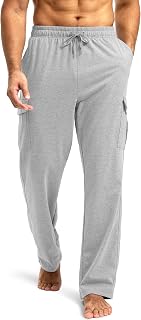 Pudolla Men's Cotton Sweatpants with Cargo Pockets Casual Workout Pants