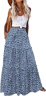 Hotouch Women's Long Skirt Summer High Waist A-Line Skirts Elegant