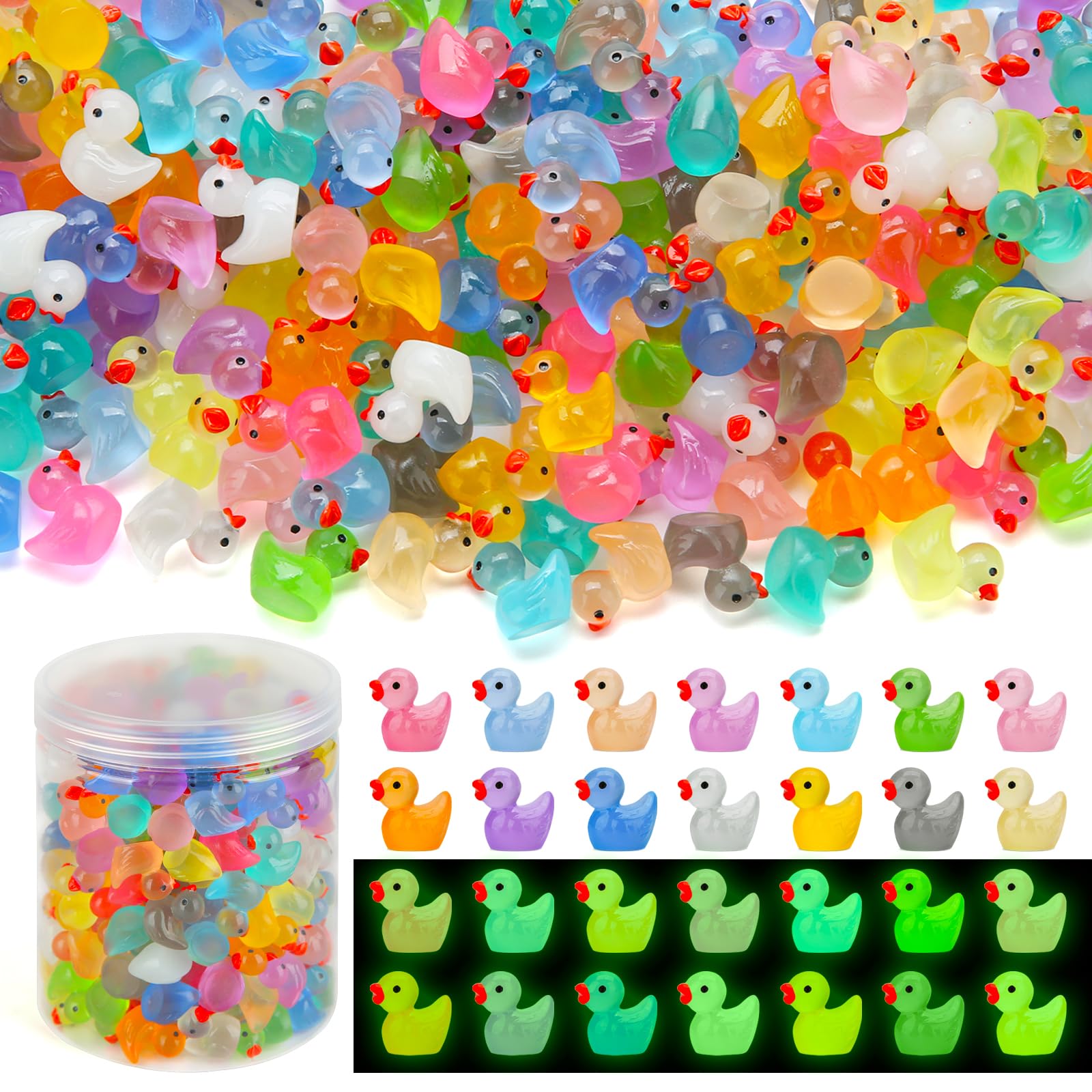 GWAHSA 240pcs Luminous Mini Resin Ducks, Tiny Animals Bulk Glow in The Dark Smal
