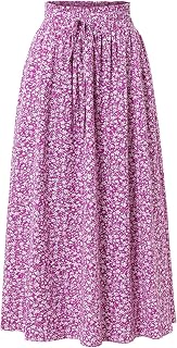 Women's Elastic Waist Skirt Floral Casual Skirt with Pockets in Spring Summer and Autumn
