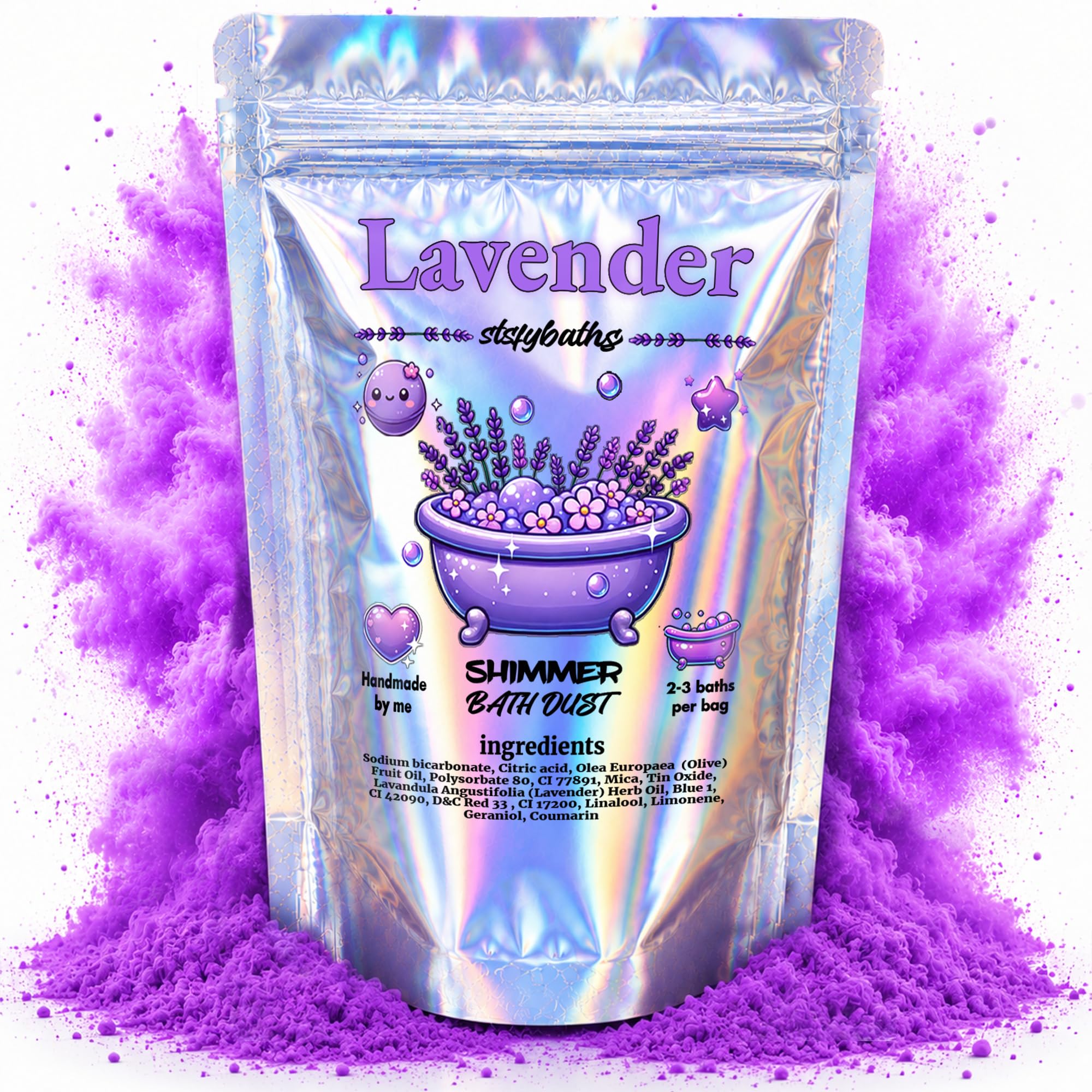 Purple Lavender Shimmer Bath Bomb in A Bag - Handmade Scented Bath Bombs for Wom