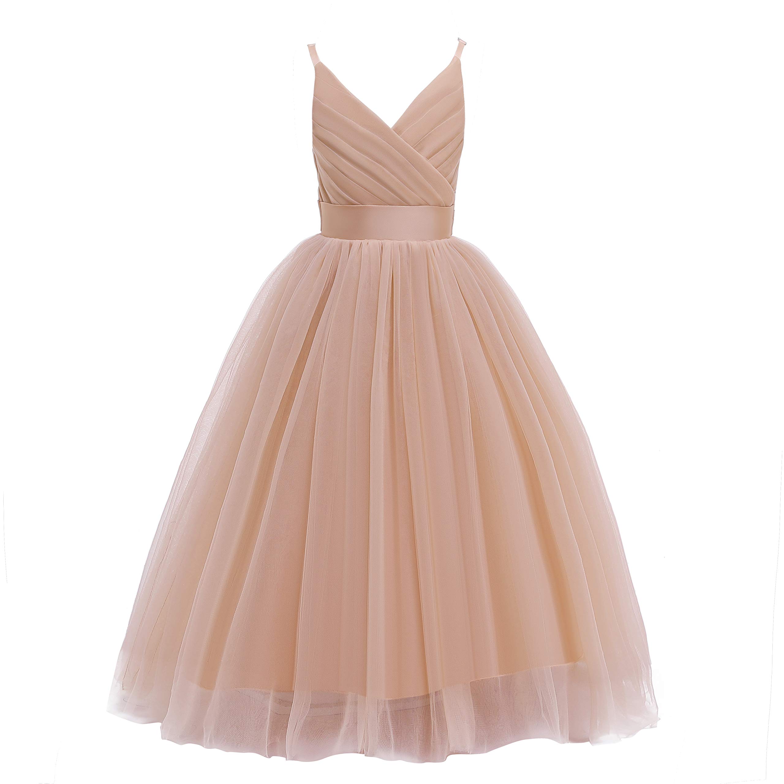 Glamulice Flower Girls Spaghetti Strap Tulle Dress Long A Line Wedding Pageant D