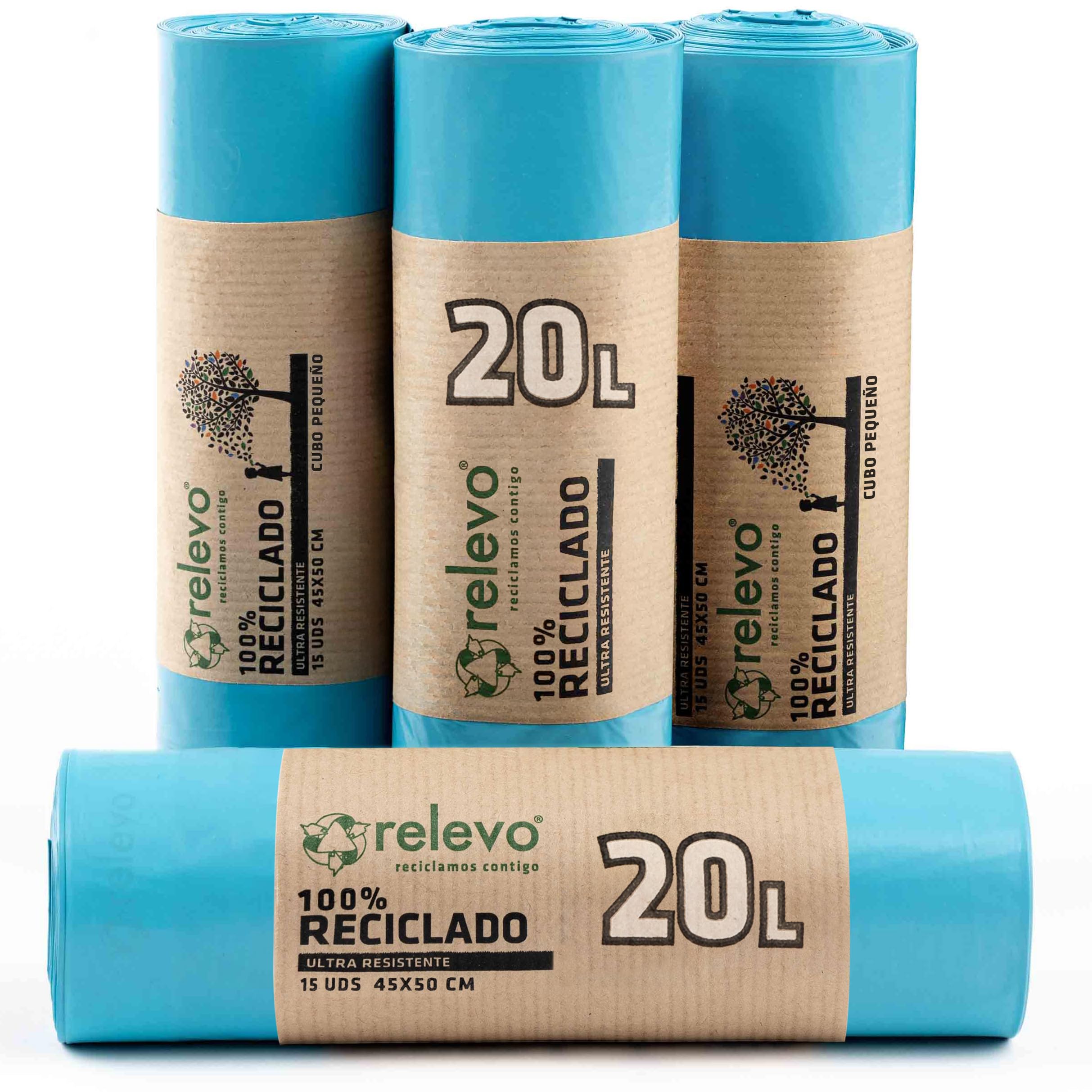 Relevo Blue Drawstring Bin Bags - 20L (Width 45 cm x Height 46 cm), 60 Bags (4 R