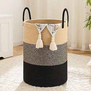 Artfeel 100L Woven Cotton Rope Laundry Basket for Decorative Storage of Dirty Clothes, Toys and Blankets in Bathroom, Bedroom and Living Room