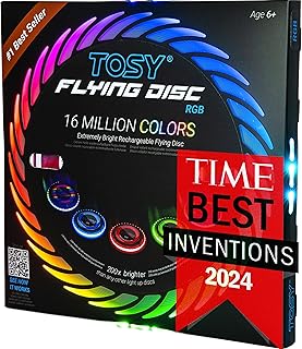 TOSY Flying Disc - 16 Million Colors RGB LEDs, Extremely Bright, Smart Modes, Camping Essentials for Teens/Kids/Adults/Men/Boys/Girls, Auto Light Up, Rechargeable, Waterproof, 175g