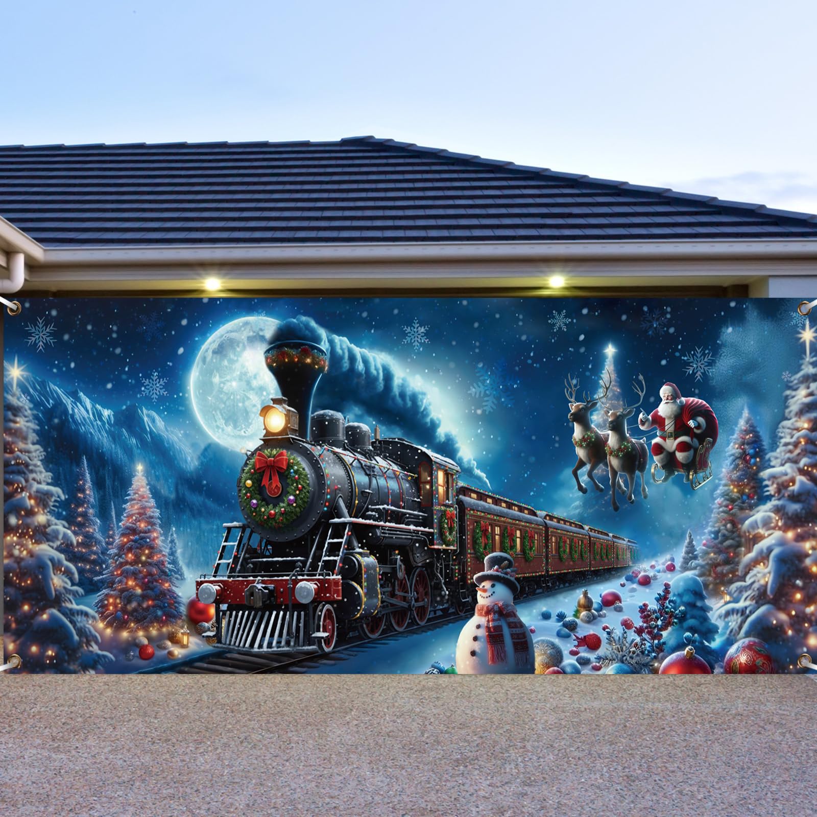 Preboun Polar Believe Garage Door Decoration 7x16ft Outdoor Wall Decor Polar San