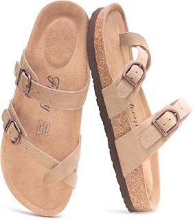 FITORY Women's Cork Footbed Sandals,Arch Support Slides