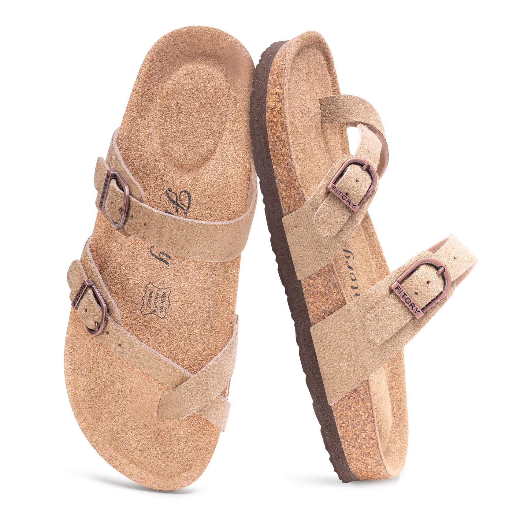 FITORY Women's Cork Footbed Sandals,Arch Support Slides