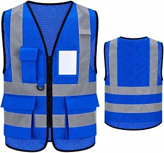 High Vis Safety Vest Reflective Strips, Multi-Pocket Design, Available in Yellow,Orange,black,Pink,blue,Red,purple