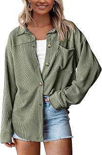 PRETTYGARDEN Women's Textured Oversized Button Down Shirts