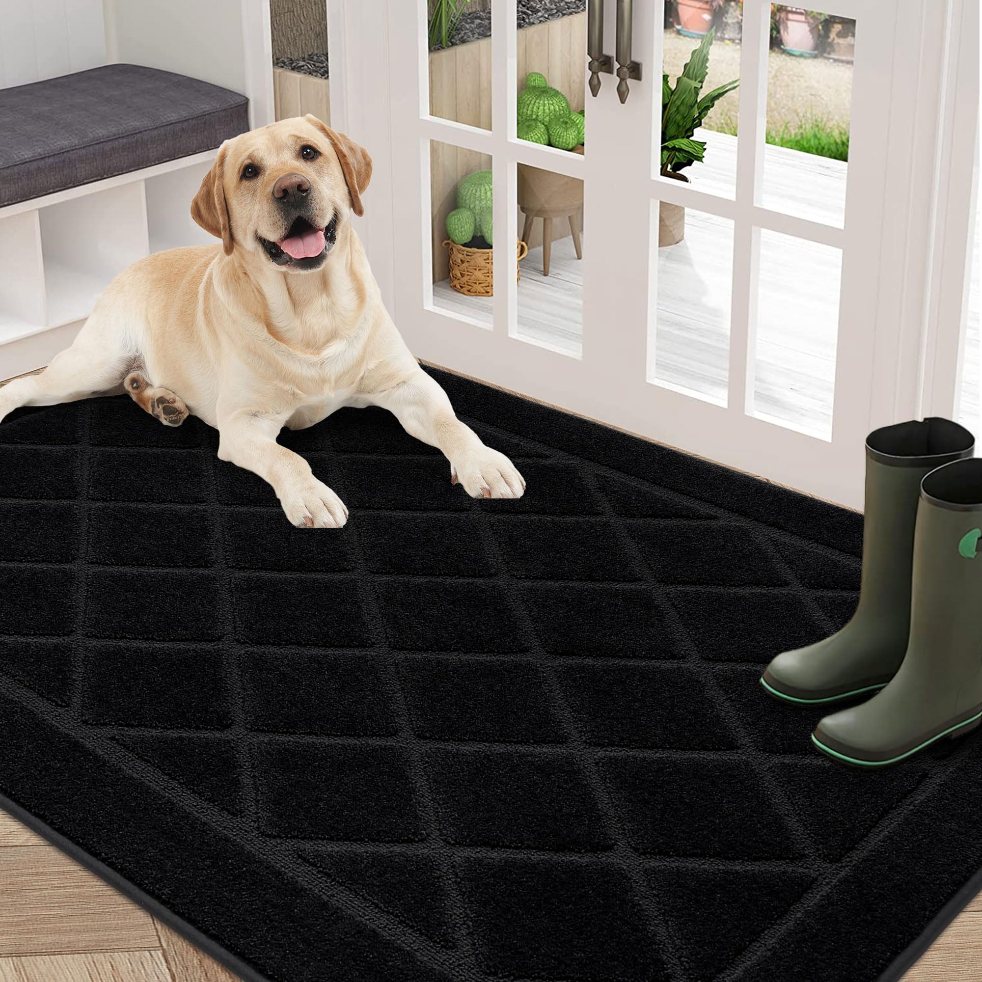 BEQHAUSE Dirt Trapper Door Mat 36" x 60", Non-Slip Doormat, Black