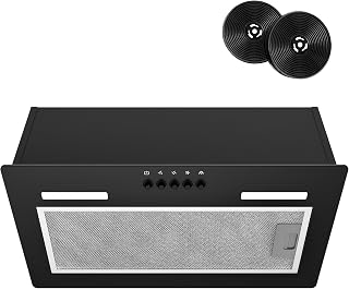 FIREGAS 52cm Black Integrated Cooker Hood, 350m³/h, 3 Speed, A Energy | Brushless Motor, LED Lighting, 5 Layer Aluminium Filter & Carbon Filter, Built-In