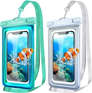 ProCase 2 Pack Floating Waterproof Phone Pouch IPX8,Universal Dry Bag Fits iPhone 17/16/15/14/13 Series,Galaxy S24/S23/S22, Pixel 8/7 (Up to 7”),Touchscreen,Underwater & Snow Protection -Whitegreen