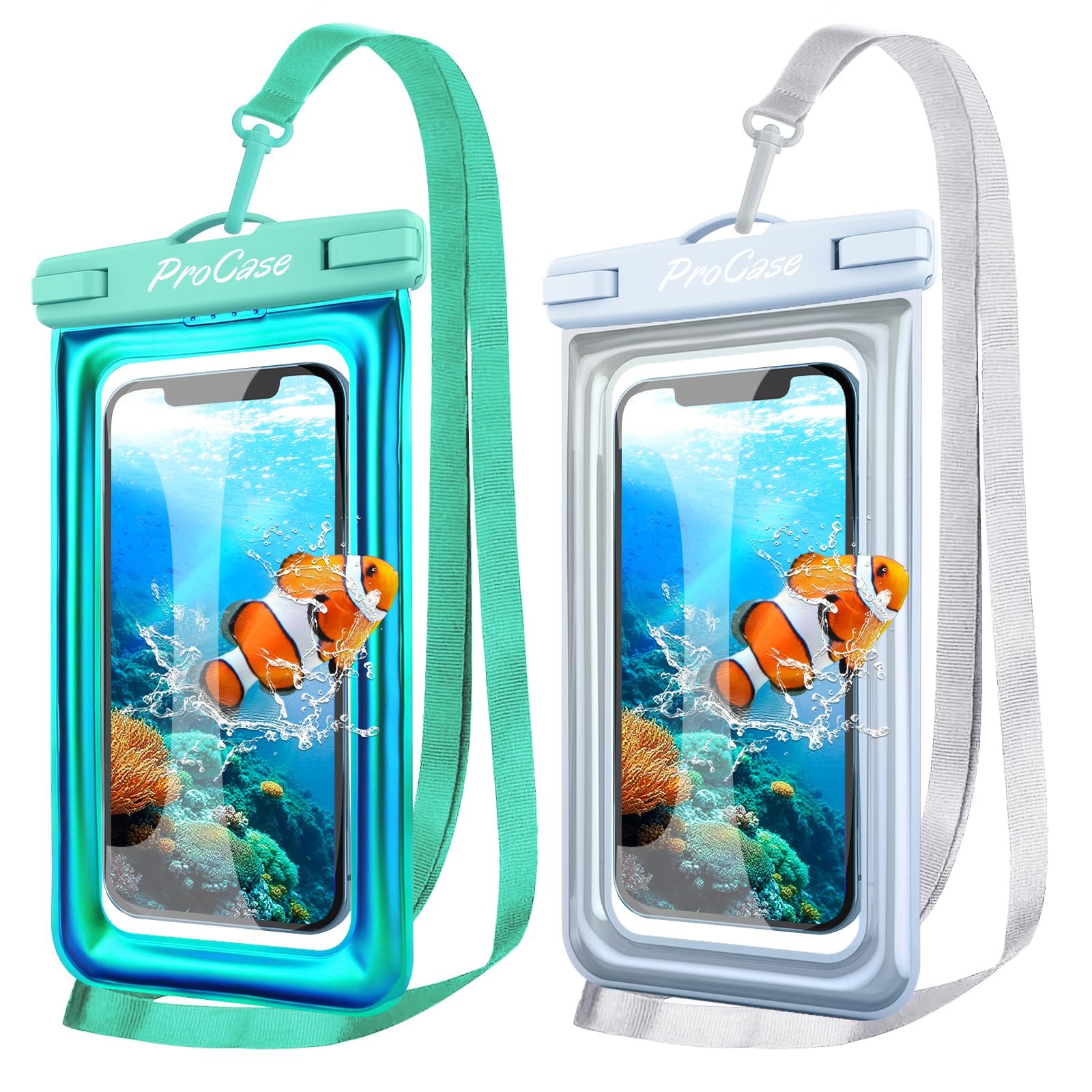 ProCase 2 Pack Floating Waterproof Phone Pouch IPX8,Universal Dry Bag Fits iPhon