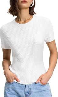 Womens Short Sleeve Round Neck Knitted Casual Lightweight Jumper