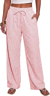 NONSAR Women's Striped Cotton Leisure Lightweight Trousers with Pockets