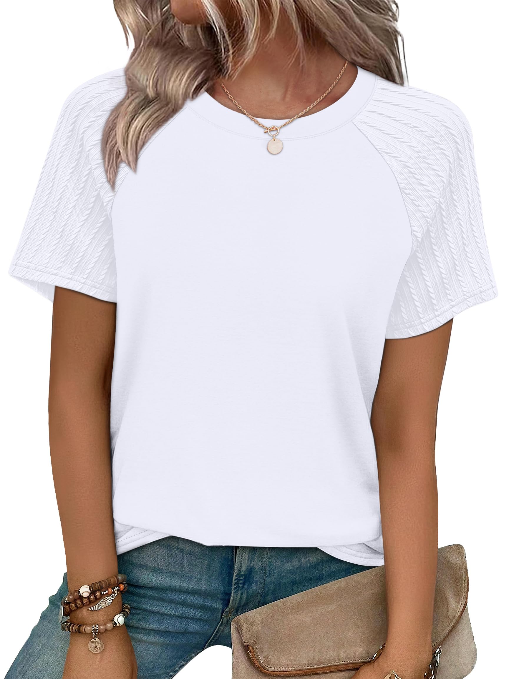 WIHOLL Summer Tops for Women 2026 Trendy Short Sleeve Shirts Crew Neck Tops Curv
