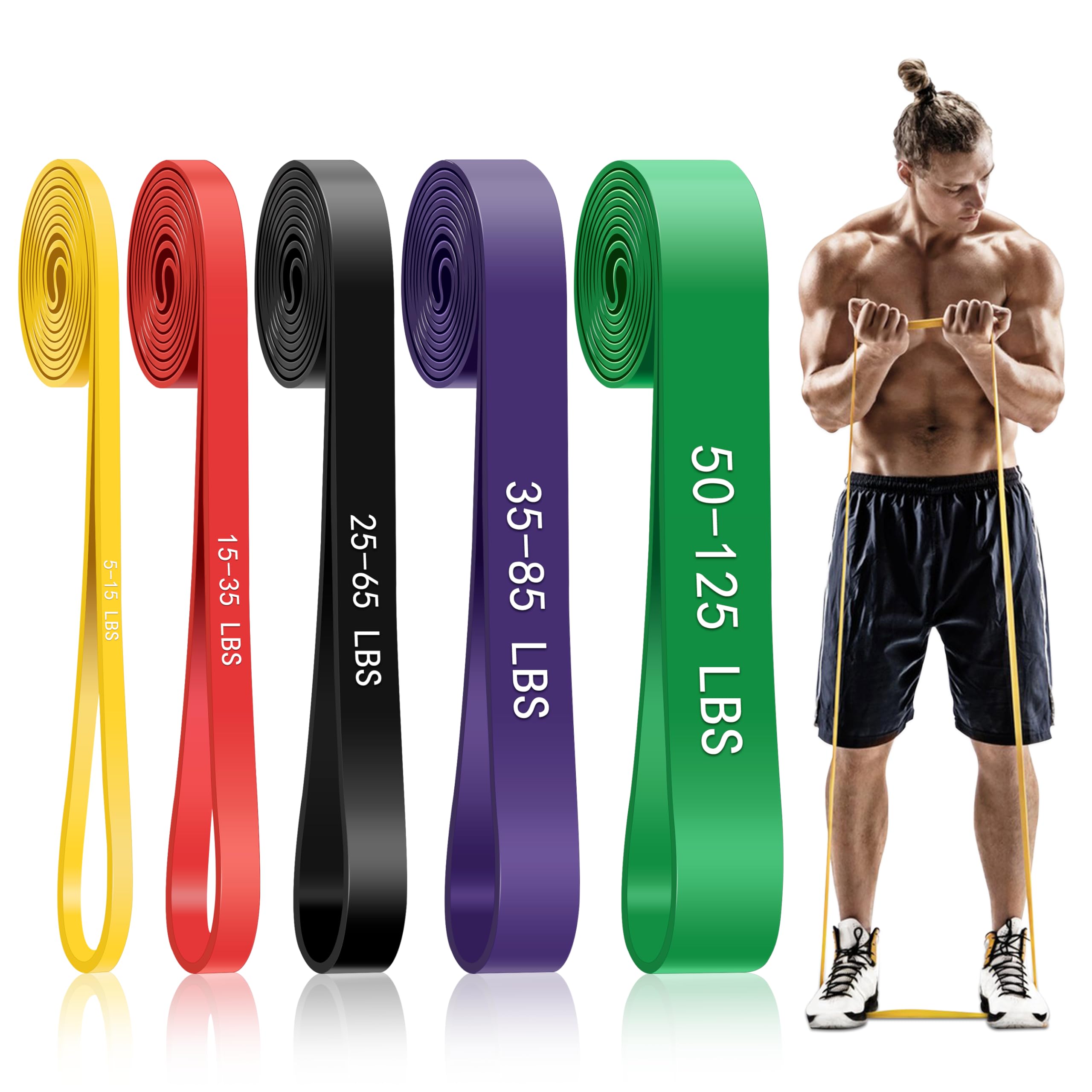 5 Level Resistance Bands, Exercise Bands for Working Out, Pull Up Assist | 5-125