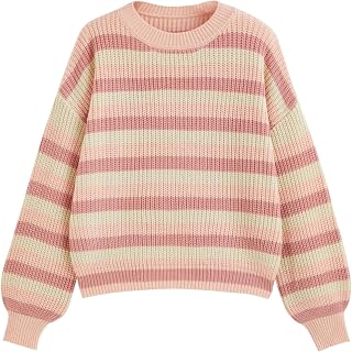 CIDER Women's Cropped Striped Pullover Long Sleeve Crew Neck Trendy Pullover Tops