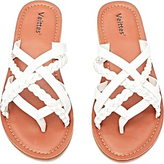 Veittes womens flat sandals slip on fashion slip on braided toe braided toe thong strappy flip flops spring summer
