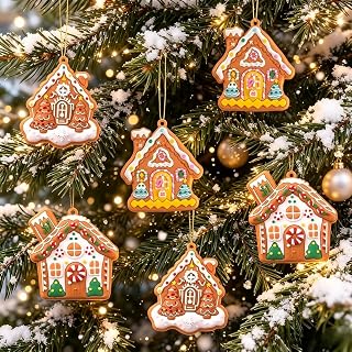 4 Pack Gingerbread House Hanging Decorations, Assorted Colorful Patterns for Home Decor, Party Gifts, Winter House and Festive Christmas Tree